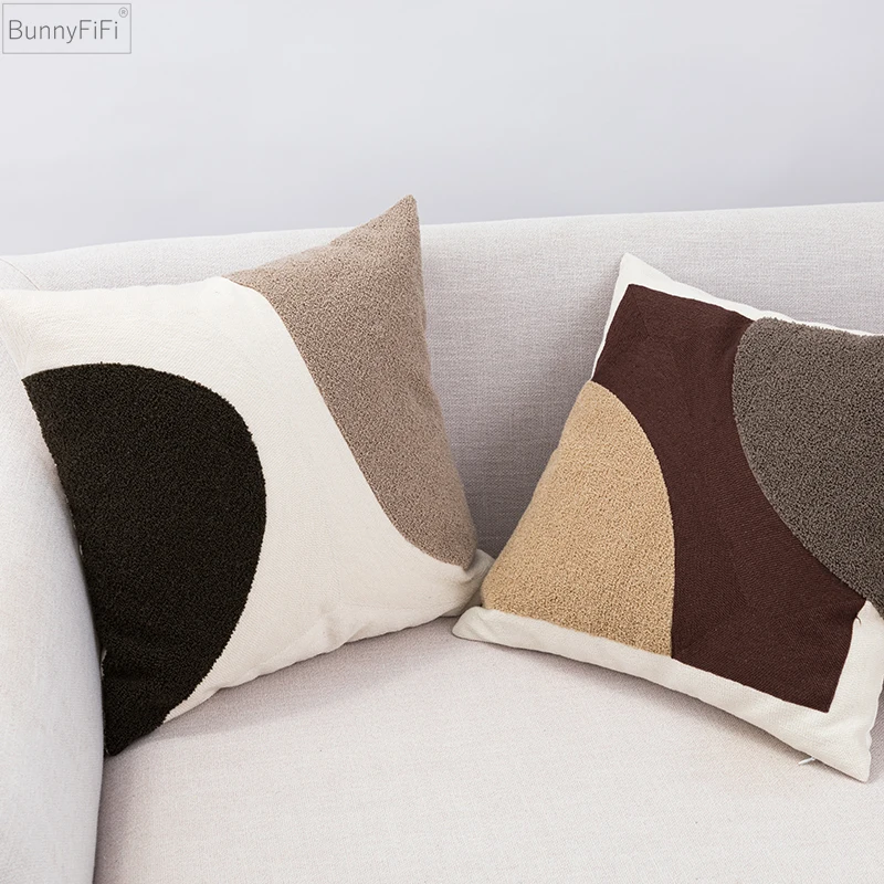 

45x45cm Abstract Cover Block Beige Cushion Coffee Brown Neutral Art Desecration Pillow Cover Handmade knot Cotton for Sofa Bed C