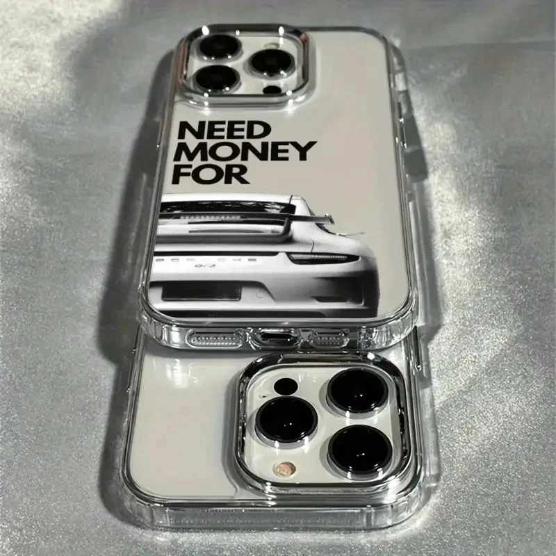 Sports Car Print Lens Frame Clear Phone Case  For iPhone 15 14 16 17 Pro Max 11 12 13 7 8 Plus 16E X XS XR Shockproof Hard Cover
