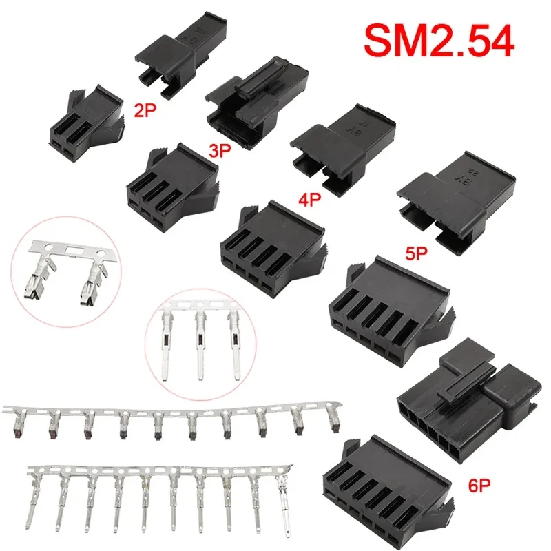 10 Sets JST SM 2.54mm 2/3/4/5/6/7/8Pin Male Female Plug Socket Housing Terminal Connector SM-2P SM-2R JST SM2.54