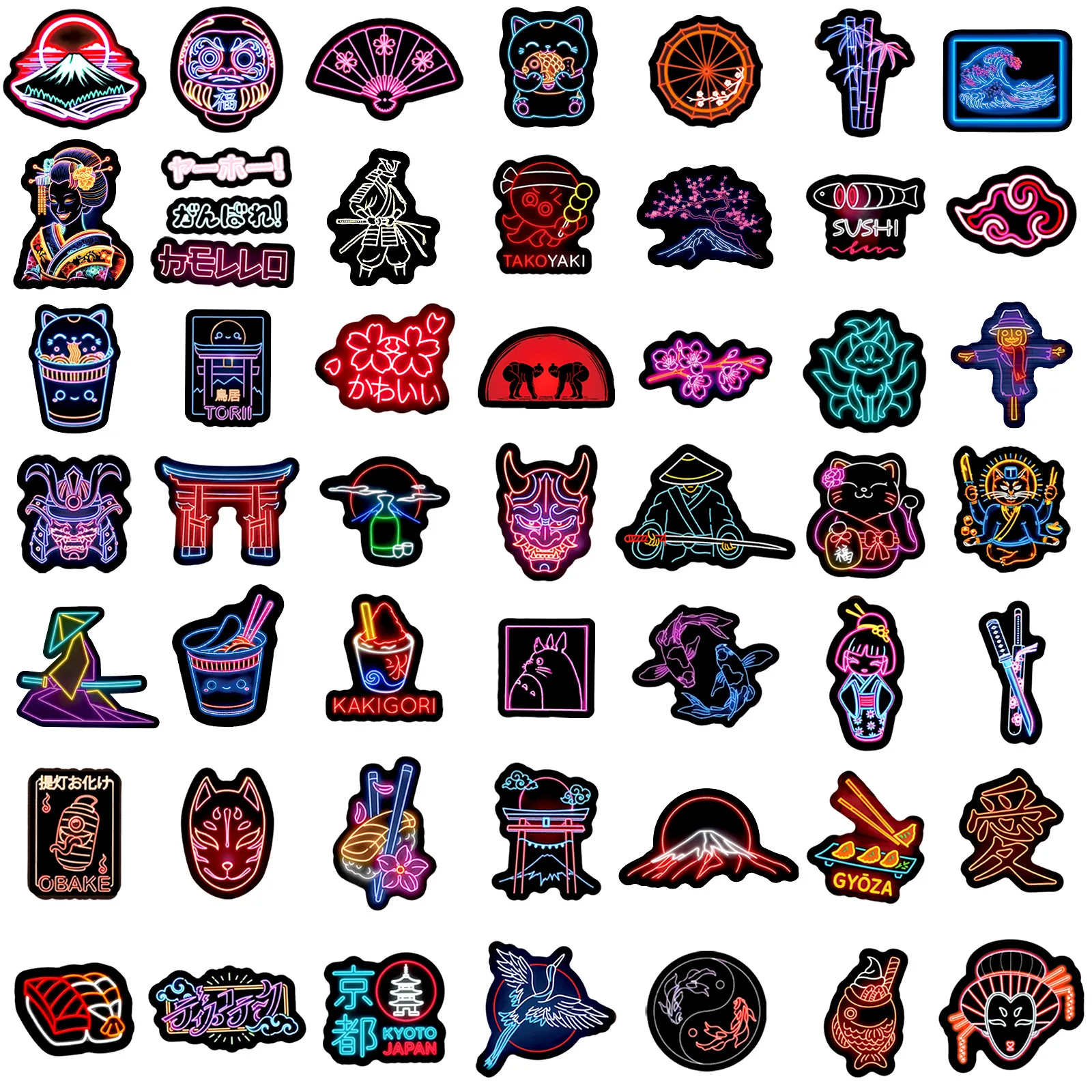 50PCS Japan Element New Neon Style Waterproof Creative Sticker DIY Notebook Mobile Guitar Suitcase Water Cup Graffiti Kids Toys