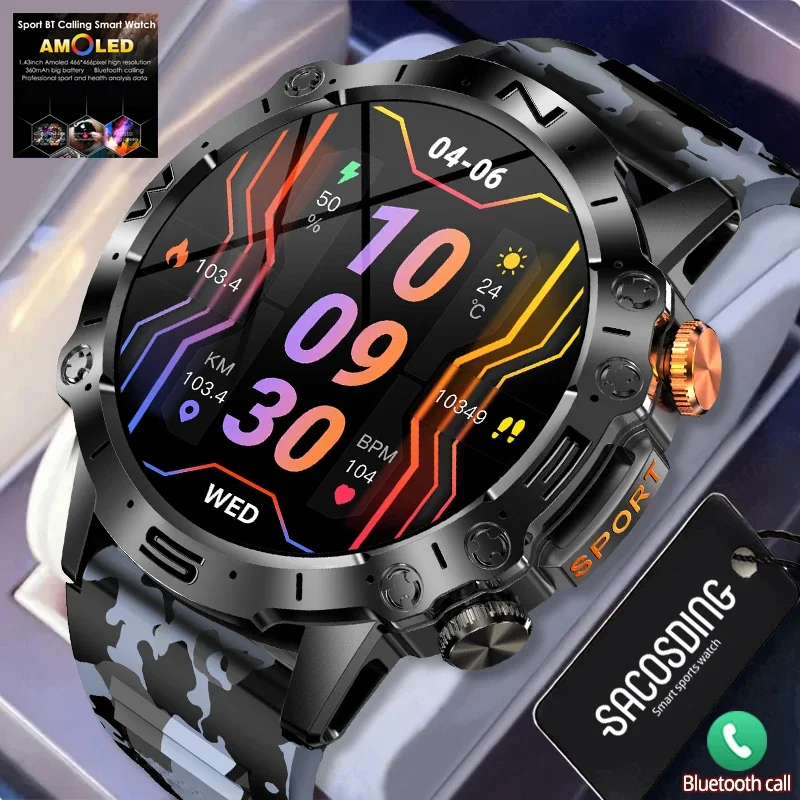 

2024 New AMOLED Clock Bluetooth Call Smart Watch Men Sports Fitness Tracker Heart Monitor 380mAh Men Smartwatch For Android IOS