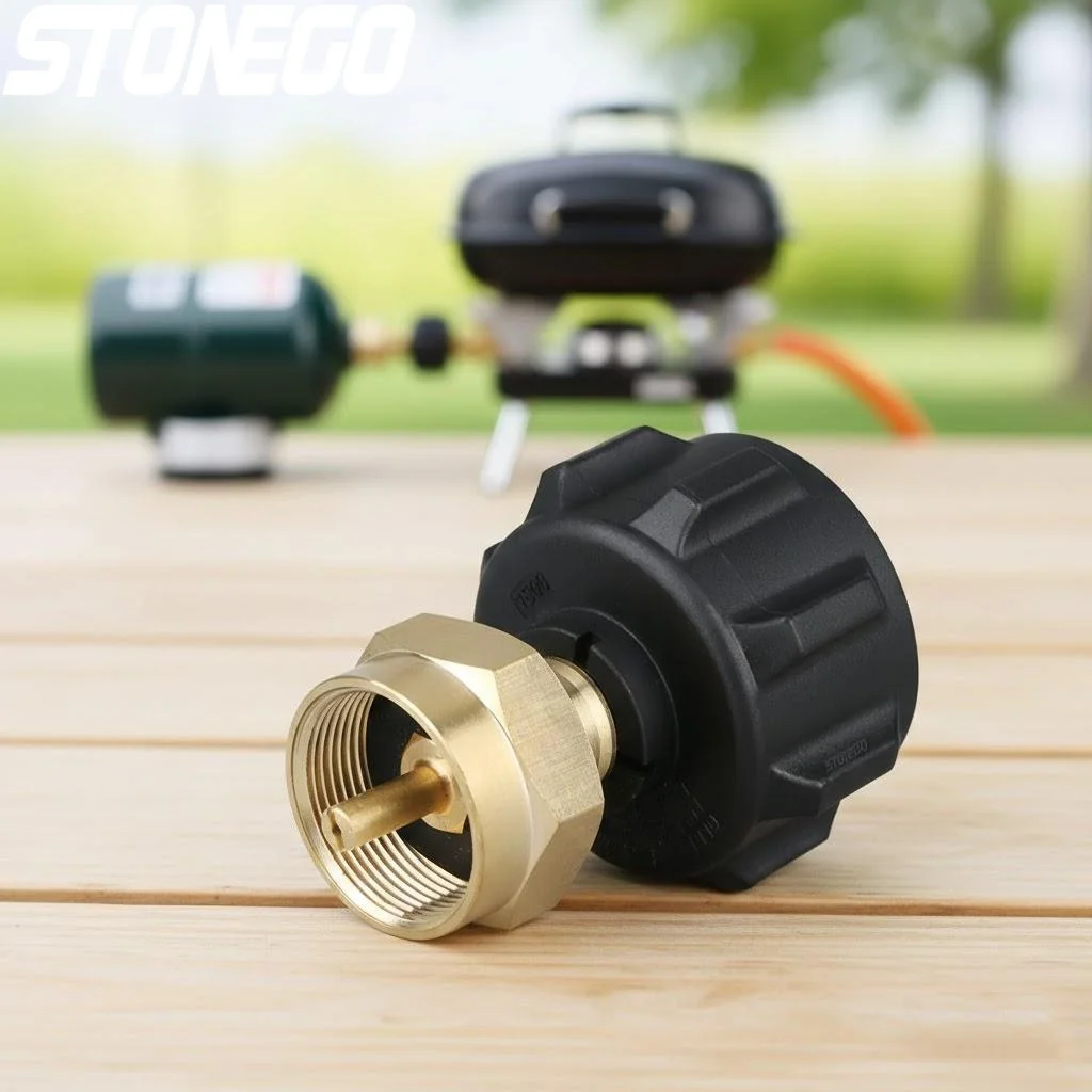 

Регулятор давления газа STONEGO 1LB для пропана, адаптер для заправки, клапан для кемпинга и барбекю, портативный аксессуар для использования на открытом воздухе