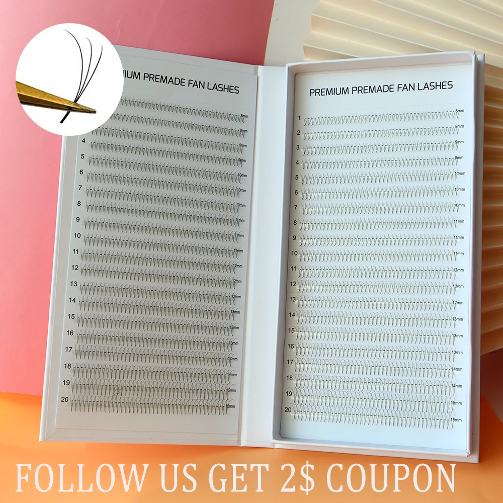 

800 Fans 4D-14D Lash Tray ProMade False Eyelashes Cosplay Makeup Fake Cluster Lashes Pointy Stem Thin Root XL Tray Premade Fan