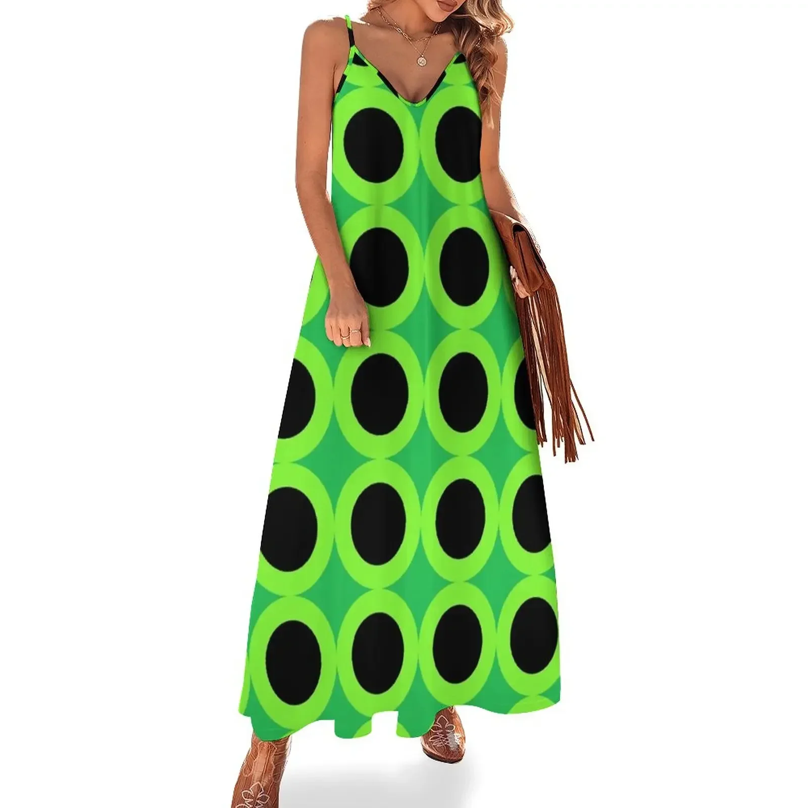 

Green Circles Sleeveless Dress evening dresses women clothes for women Dress