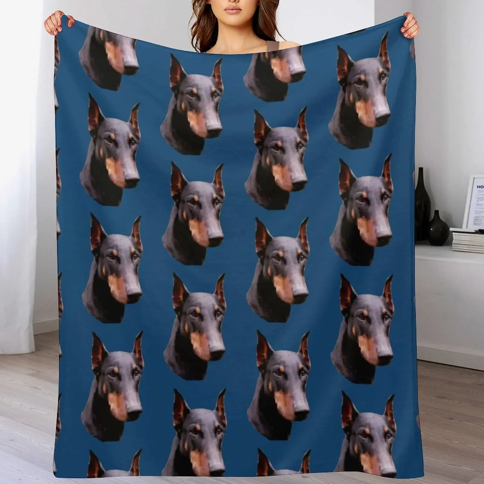 Bonita manta negra con cara de Doberman Pinscher, regalo personalizado para sofá, mantas finas y cálidas para invierno, mantas para bebé