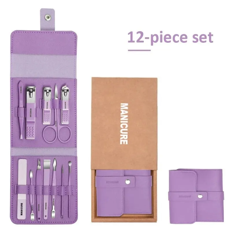 12-16 unids/set de cortaúñas de acero inoxidable, juego de cortaúñas con bolsa plegable, Kits de cortador de manicura, tijeras, herramienta de maquillaje de belleza
