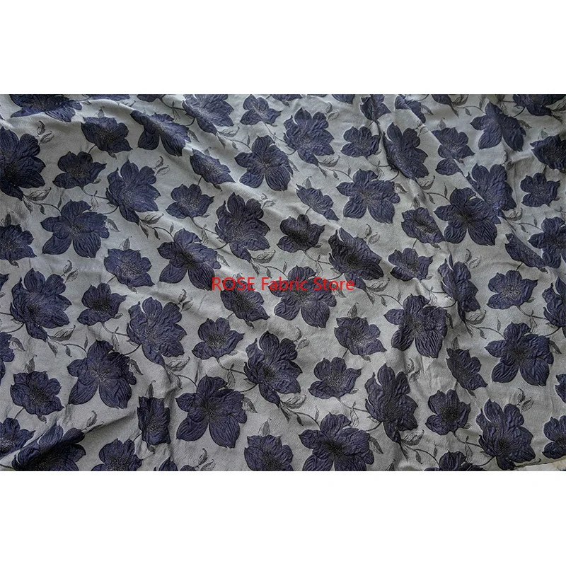 1 Meter Retro Thick Dark Blue Yarn Dyed Jacquard Fabric Classic Women's Spring Autumn Simple Style Dress Diy Sewing Fabric