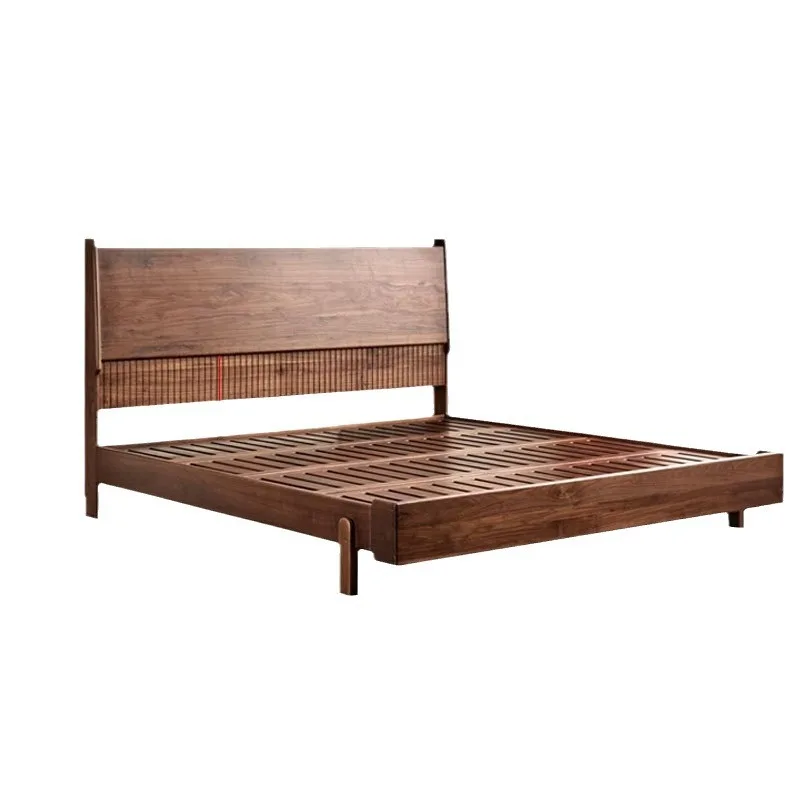 

North American black walnut solid wood bed, modern simplicity, master bedroom solid wood bed
