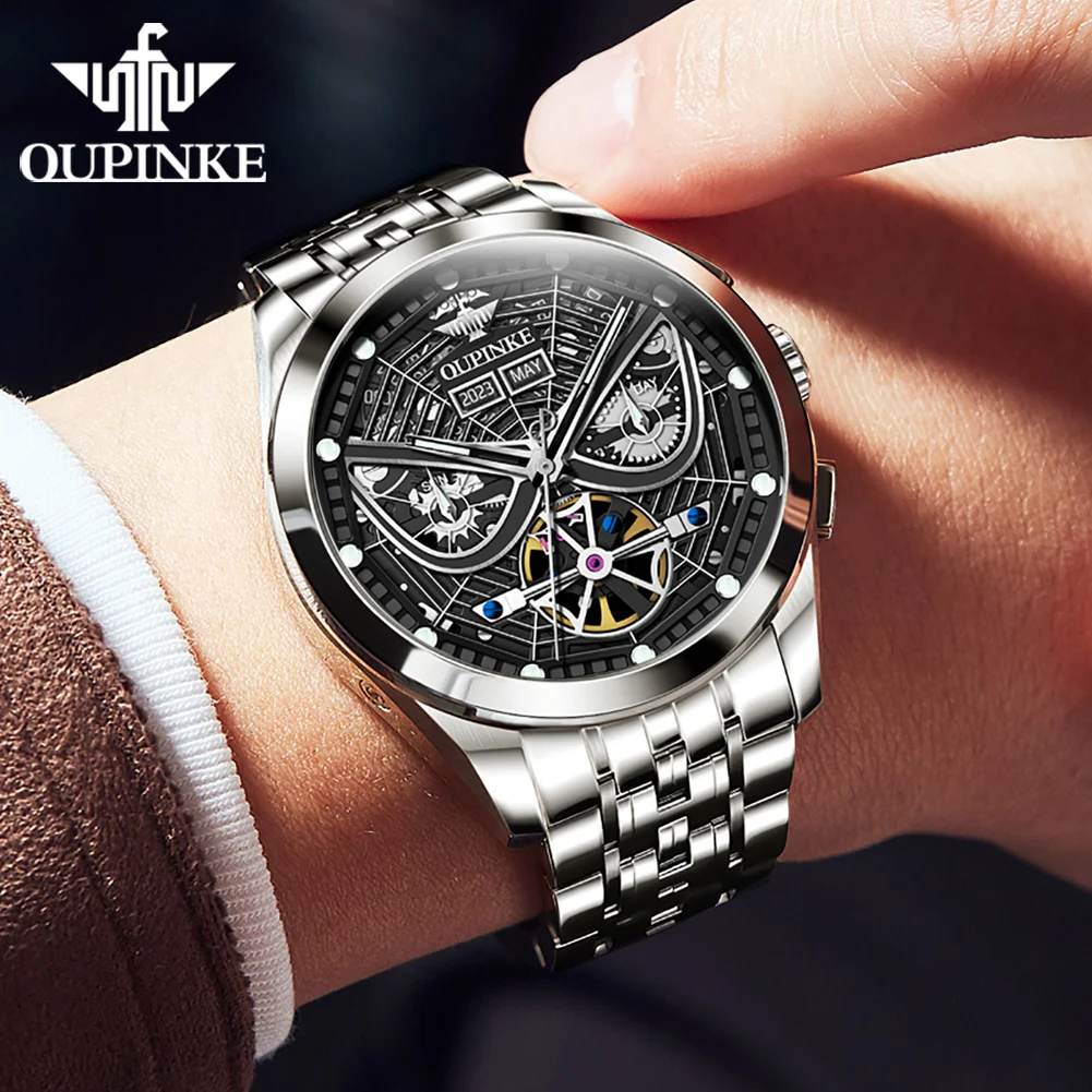OUPINKE 3250 Automatic Mechanical Watch for Men Battle Armor Skeleton Spider Web Drive Machinerg Sapphire Mirror Men\'s Watch New