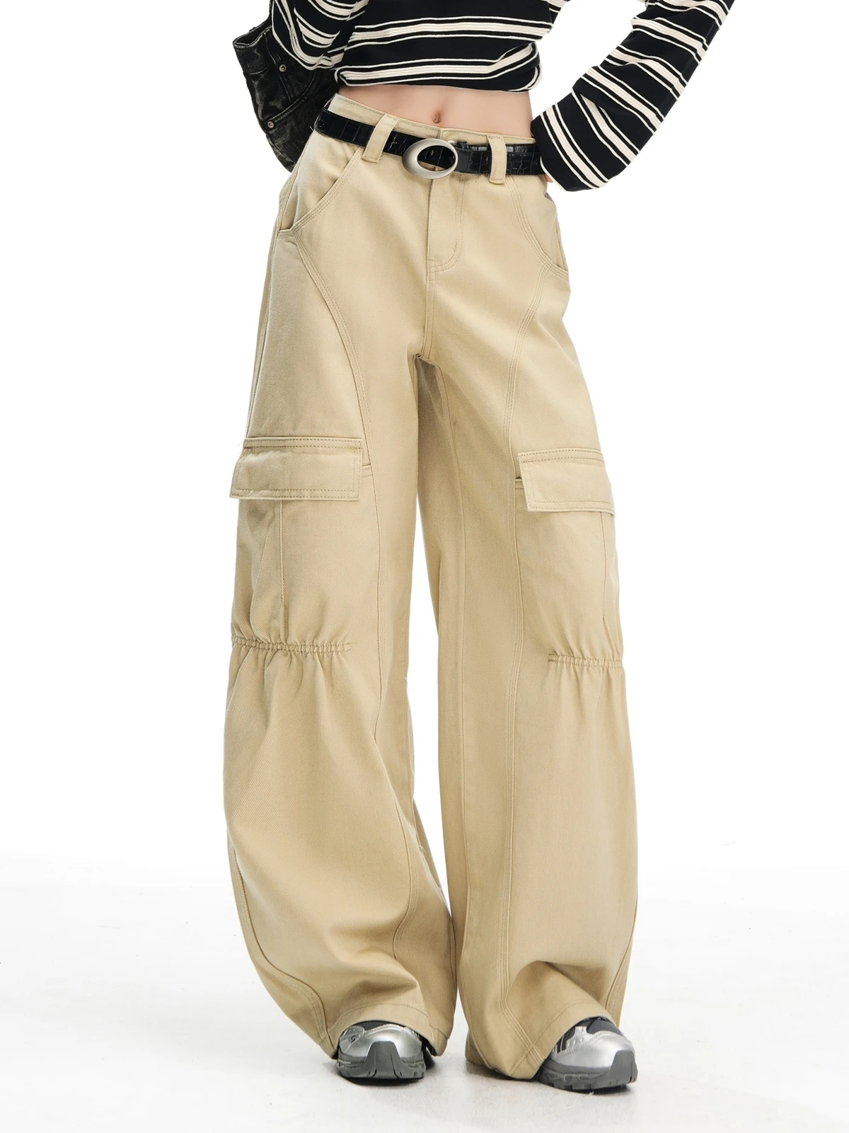 

ZHISILAO новые винтажные джинсы цвета хаки, женские повседневные свободные мешковатые джинсовые брюки с высокой талией, уличная одежда, осень 2023 г.