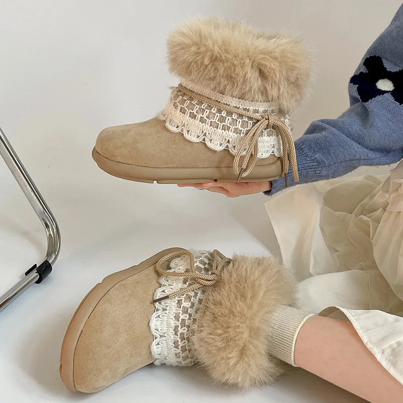 الصوف الدافئة سميكة سوليد حذاء الثلوج للنساء 2025New الشتاء موضة النسخة الكورية المضادة للانزلاق سميكة الصوف أحذية قطنية للنساء