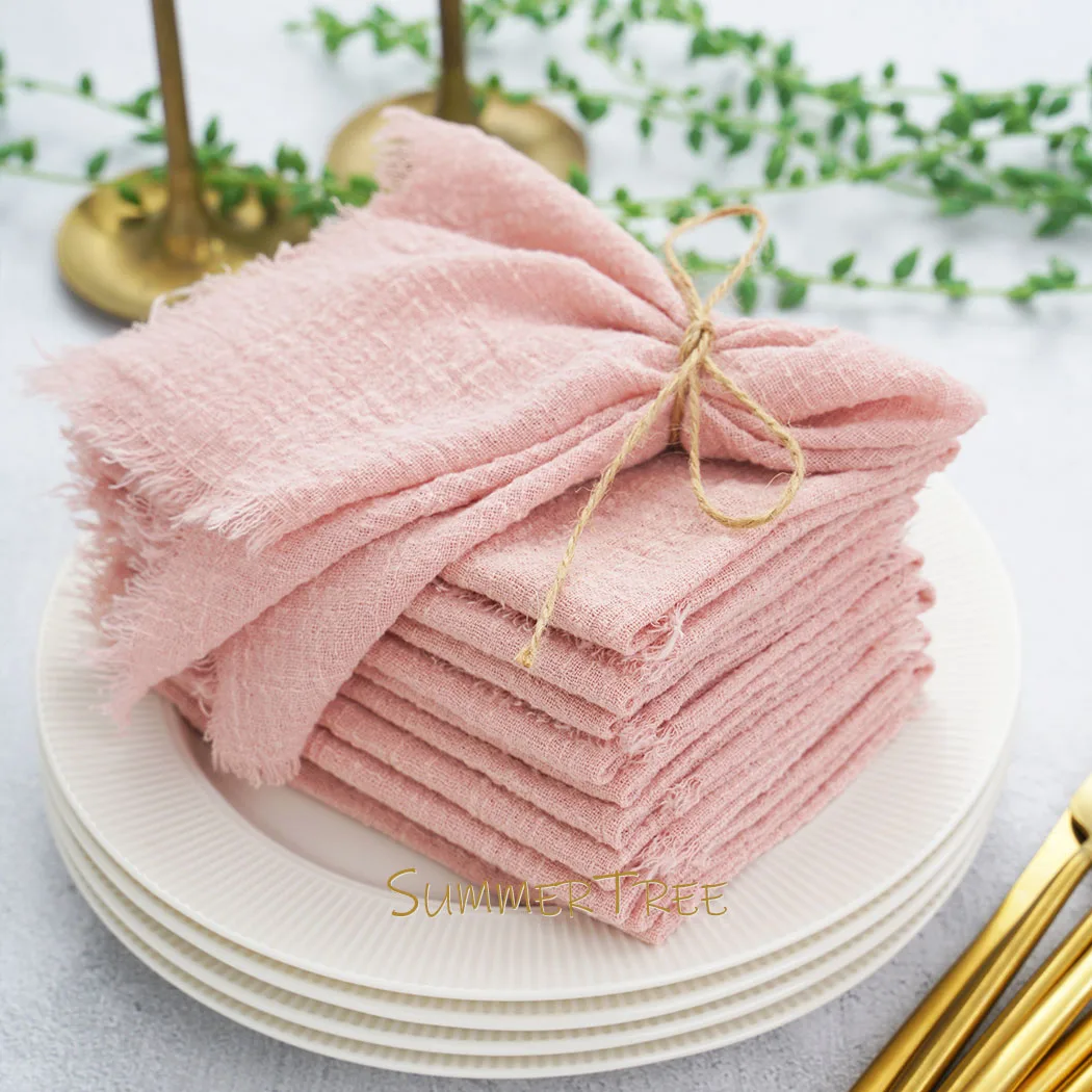 50pcs 32x32cm Cloth Napkins Pure Cotton Gauze Napkin Handkerchief Cheesecloth Vintage Picnic Party Wedding Table Decoration