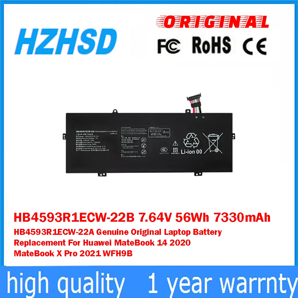 

HB4593R1ECW-22B 7.64V 56Wh 7330mAh HB4593R1ECW-22A Genuine Original Laptop Battery Replacement For Huawei MateBook 14 2020