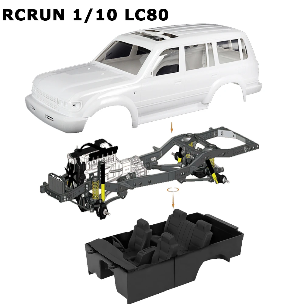 

For RCRUN 1/10 LC80 Car shell Car frame Seat interior RUN80 LC80 Metal Chassis Kit 1/10 RC Crawler Chassis Car Upgrade Parts