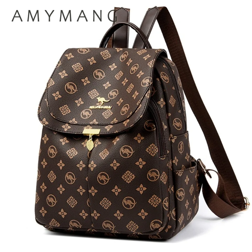 

Classic Kangaroo Printed Backpacks Pu Leather Backpack for Women Mother Shoulder School Bag Back Packs Commuting Sac A Dos
