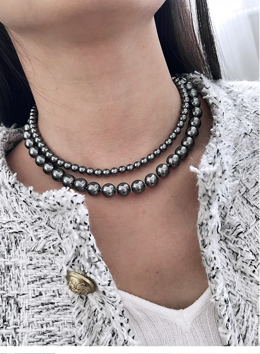 New Tech Artificial Crystal Pearls (Not natural pearls) Tahiti Black Pearls Necklaces for Women Fine Jewelry