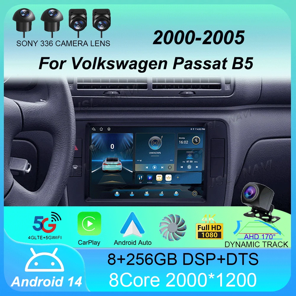 

Car Radio Android 14 Carplay For Volkswagen Passat B5 2000 2001 2002 - 2005 Navigation GPS Multimedia Player WiFi+4G stereo BT