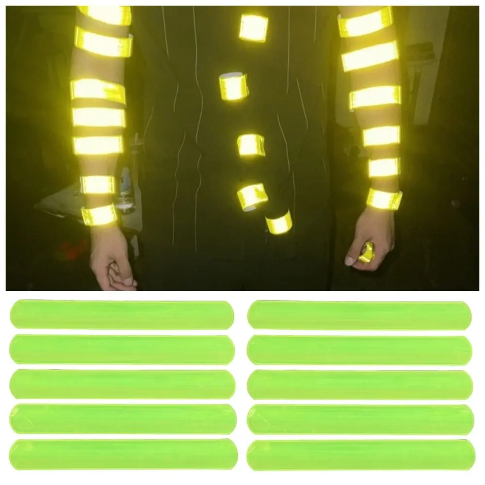 20 pçs aviso reflexivo pulseira de segurança verde 22/30cm reflexivo snap ring engraçado visibilidade reflexivo tapa pulseira andando