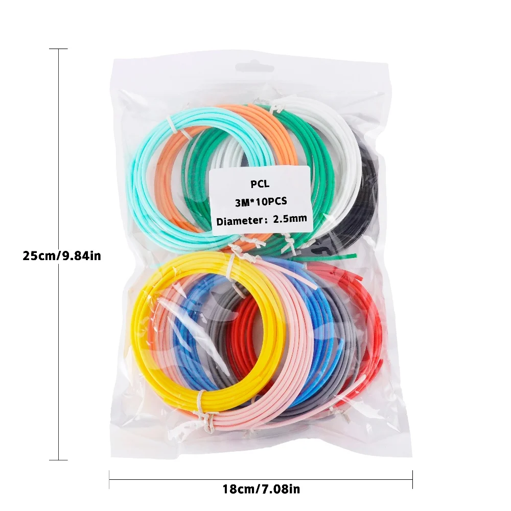 2.5mm PCL 3D Pen Refill Pack | Compatible with The 3Doodler Start+ Only | 10 Vibrant Colors of Safe Low Temperature PCL Filament
