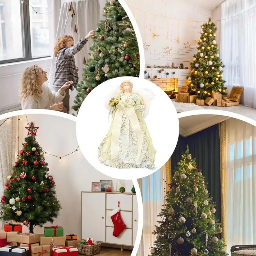 2024 Angelo Topper per albero di Natale Ali di peluche Navidad Angelo Albero Top Star Decorazioni Decorazioni natalizie fai da te in PVC