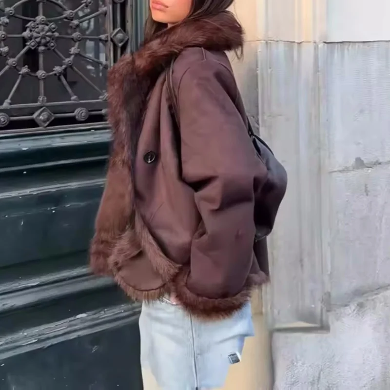 Guobioziy2026Women's New Double-Sided Faux Fur Effect Jacket Fashionable and Versatile Elegant and Graceful Casual and Generous