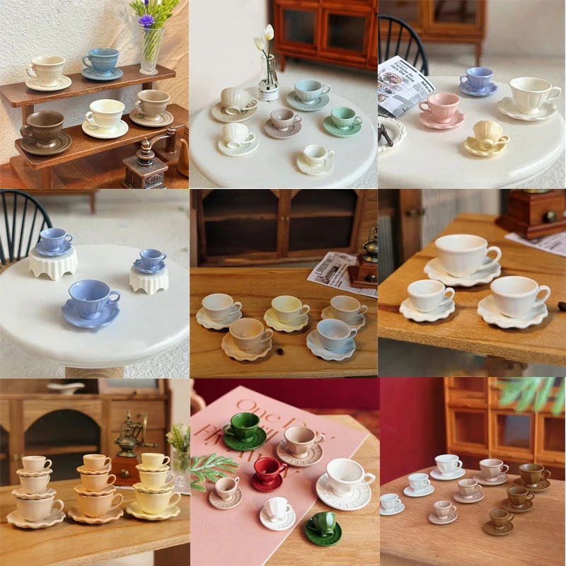 ホットセール 小型高級フランス風コーヒーカップ＆プレートセット おもちゃ ドールハウス ミニ家具モデル DIYアクセサリー ミニチュアシーンデコレーション