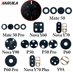 Lentille en verre pour caméra arrière Huawei Mate 50 Pro Nova Y60 Y70 Plus Y90 Y9A P50 P60 Pro, avec colle de remplacement