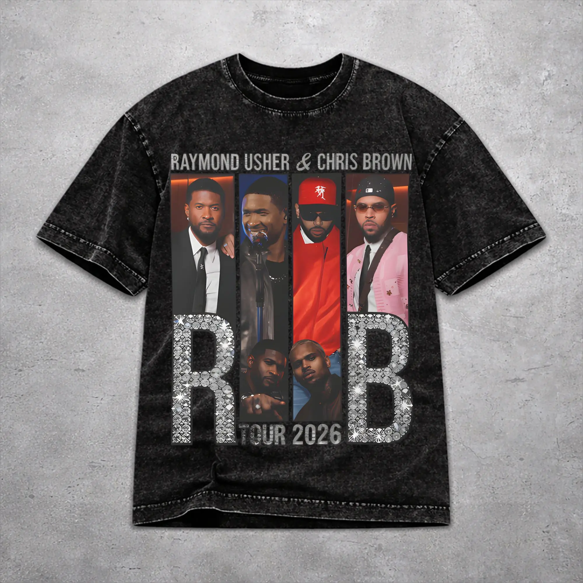 Men Women Harajuku Washed T-shirts Chris Brown Usher R&B Tour 2026 Printed Shirt Apparel Street  Tees Tops