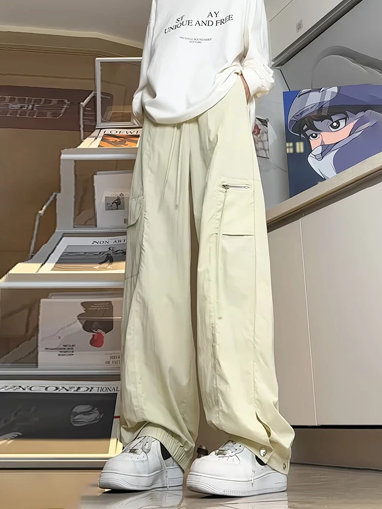 

Khaki Paratrooper Workwear Pants Men's Long Trousers Autumn High Waist Wide Leg American Casual Sports Pants Loose Fit