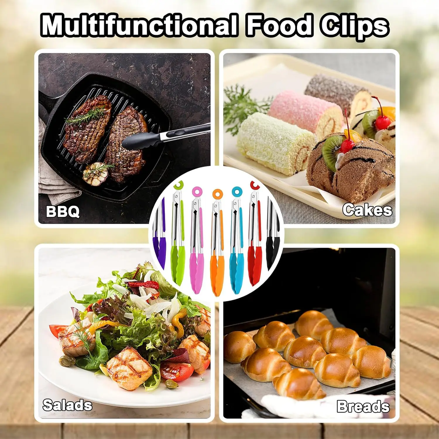 ملقط شواء من الفولاذ المقاوم للصدأ مع رأس ملقط مقاوم لدرجات الحرارة العالية شواء سلطة شريحة لحم الطعام الفاكهة الخضروات المشبك أداة المطبخ #5
