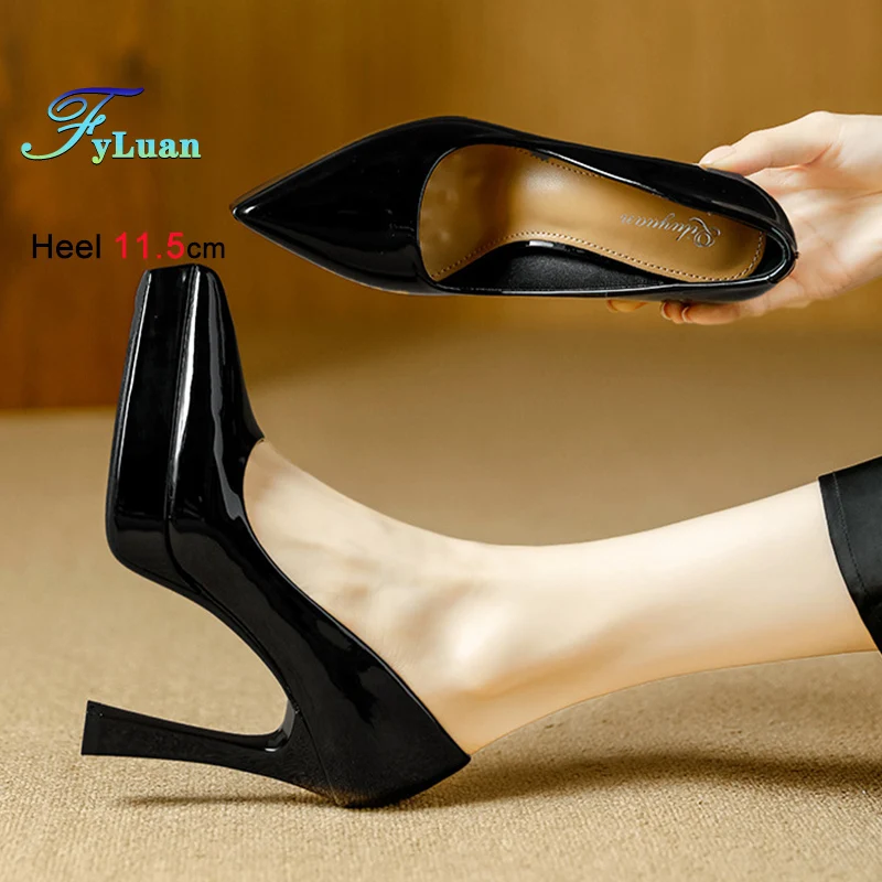 

2026 New Women Temperament High Heels 11.5CM Super High Heel Platform Pumps For Woman Spring Summer Pointy Toe Party Shoes Black