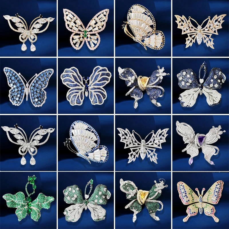 OKILY Luxury Colored Zircon Butterfly Broochpins Elegant Shell Animal Broche for Women's Clothing Exquisite Corsage Accessories