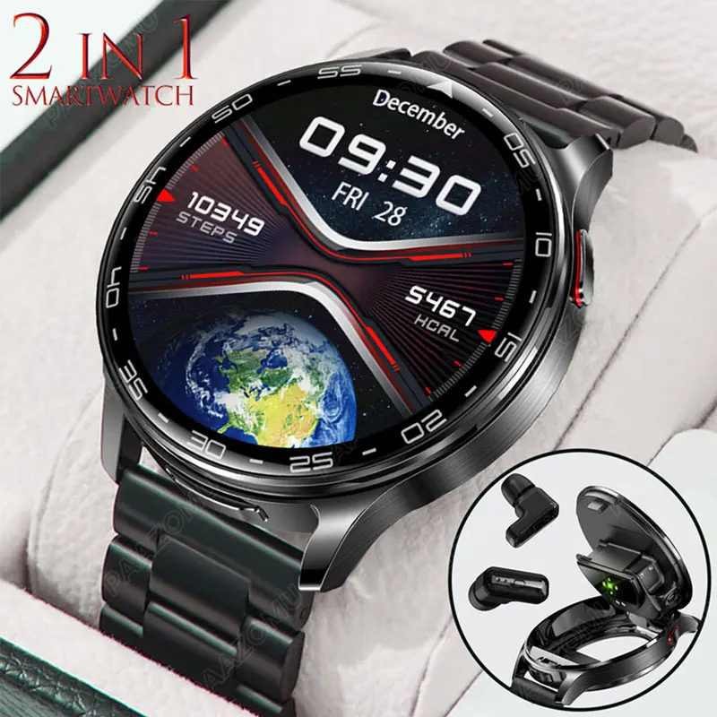 New Smart Watch TWS 2-in-1 Bluetooth Earphones With built-in Speaker HIFI 9D Sound Quality Health Monitor Watch For Android iOS