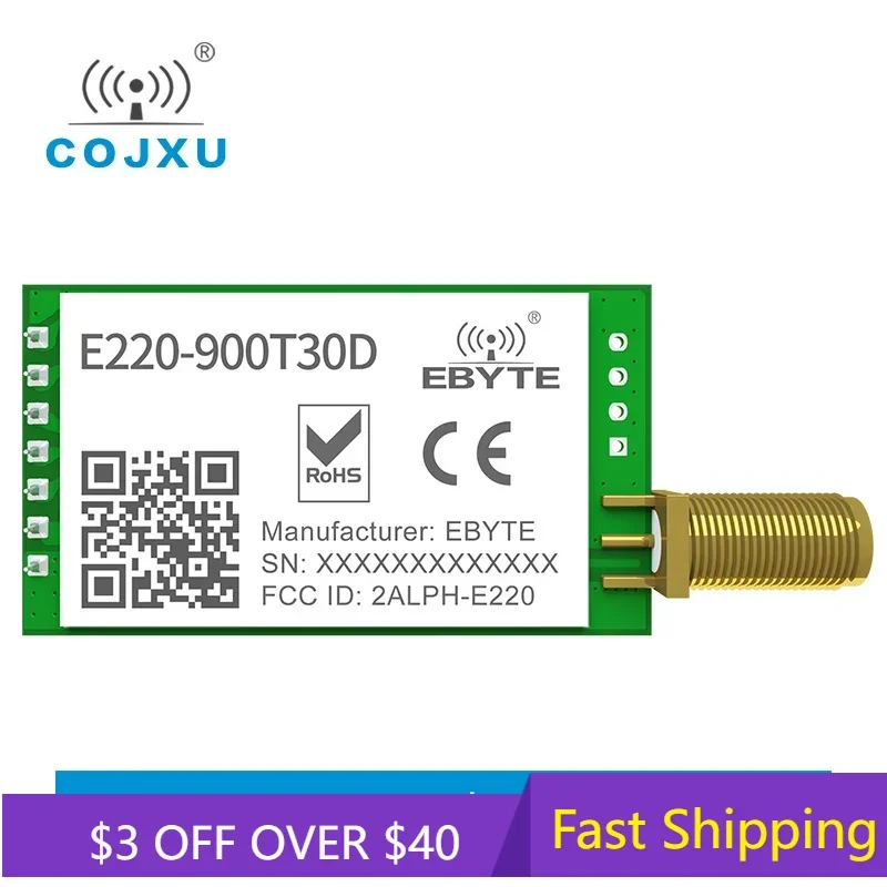 LLCC68 LoRa RF Module UART 868MHz 915MHz 30dBm 10km Long Range RSSI ISM FSK E220-900T30D DIP Cojxu Wireless Tranceiver