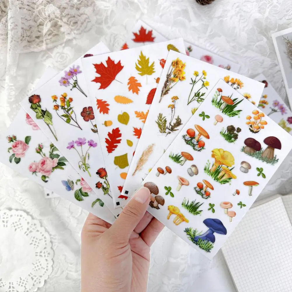 Pressed Flower-Themed Stickers Durable Waterproof Adhesive Botanical Journaling Stickers for Scrapbook Supplies