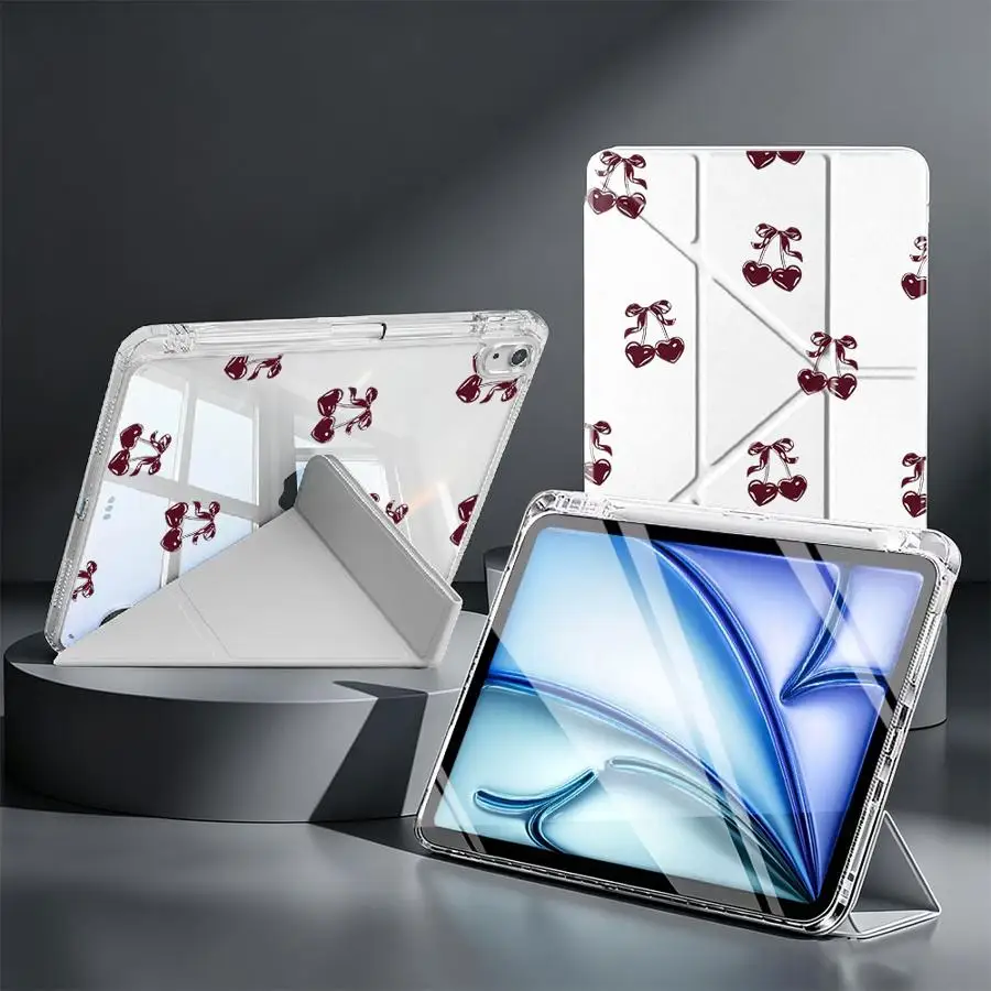 With Pen Slot Cover Tablet Case For iPad 11th 12th 9th 10th Gen Mini 7 6 5 Pro 13 2025 2026 Air 8 M2 M3 3 Cherry Allover Print