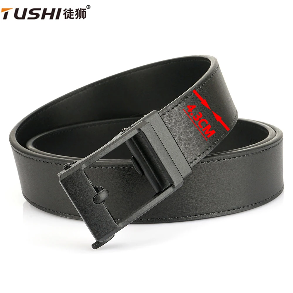 TUSHI New 4.3cm Military Belt for Men Leather Metal Automatic Buckle Police Duty Belt Tactical Outdoor Girdle IPSC Accessories