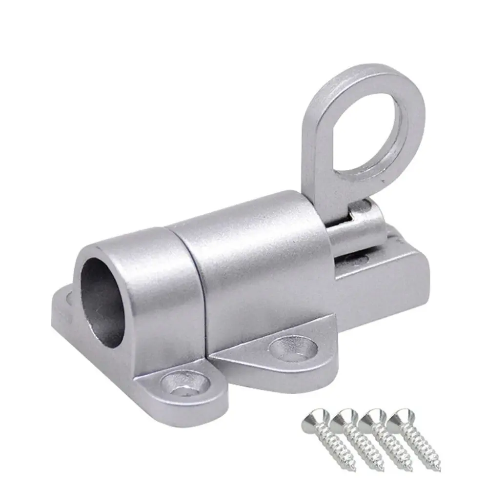 5 pcs Aluminum Alloy Spring Door Bolt Lock Automatic Pull Ring Window Gate Security Self-closing Silver Lock Buckle Doors