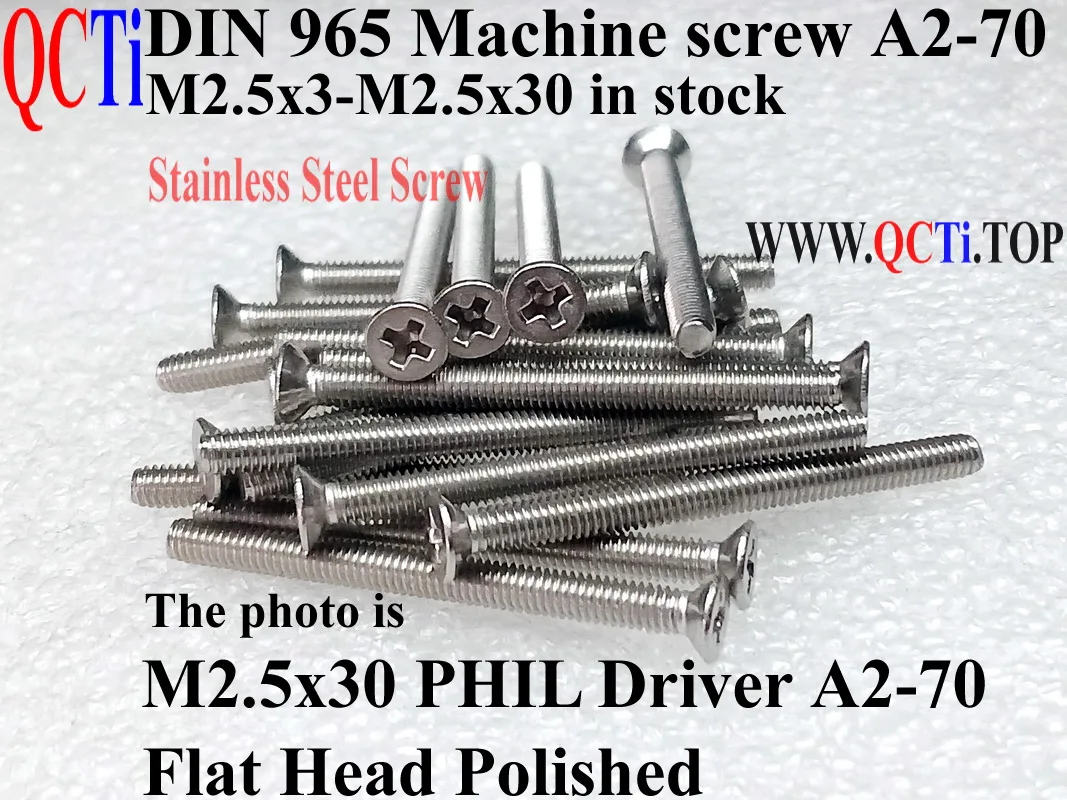 DIN 965 مسامير الفولاذ المقاوم للصدأ M2.5x3 M2.5x4 M2.5x5 M2.5x6 M2.5x8 M2.5x10 M2.5x12 فيل سائق شقة رئيس A2-70 مصقول 50 قطعة