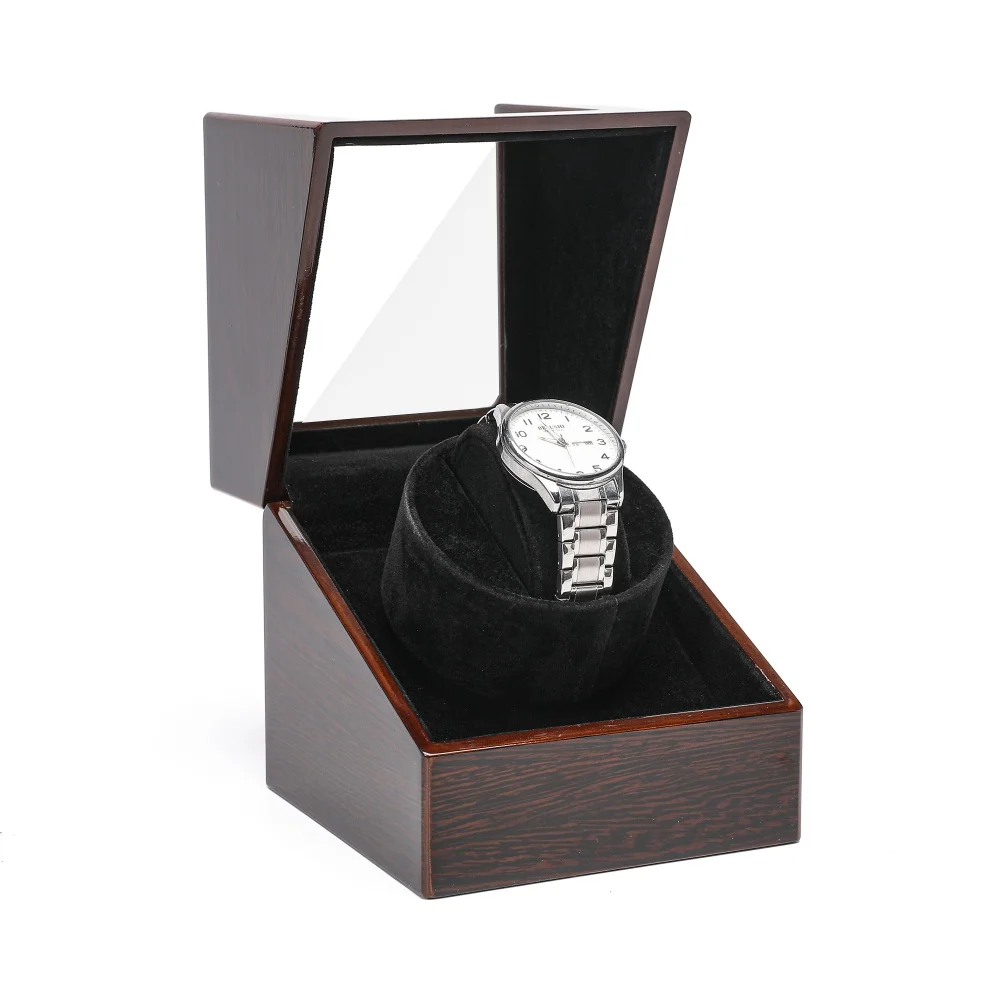 Embers Luxry Single Watch Winder Batteria Shaker in legno Scatola per orologi Avvolgitore automatico Custodia in vetro Mabuchi Motro