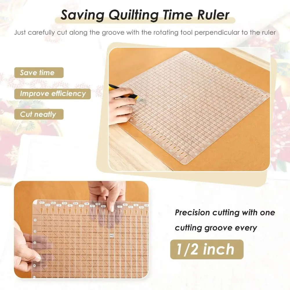 Cutting Assistant 5-in-1 Quilting Ruler Clear Easy To Read Scale Slotted Quilting Template Transparent Non Slip