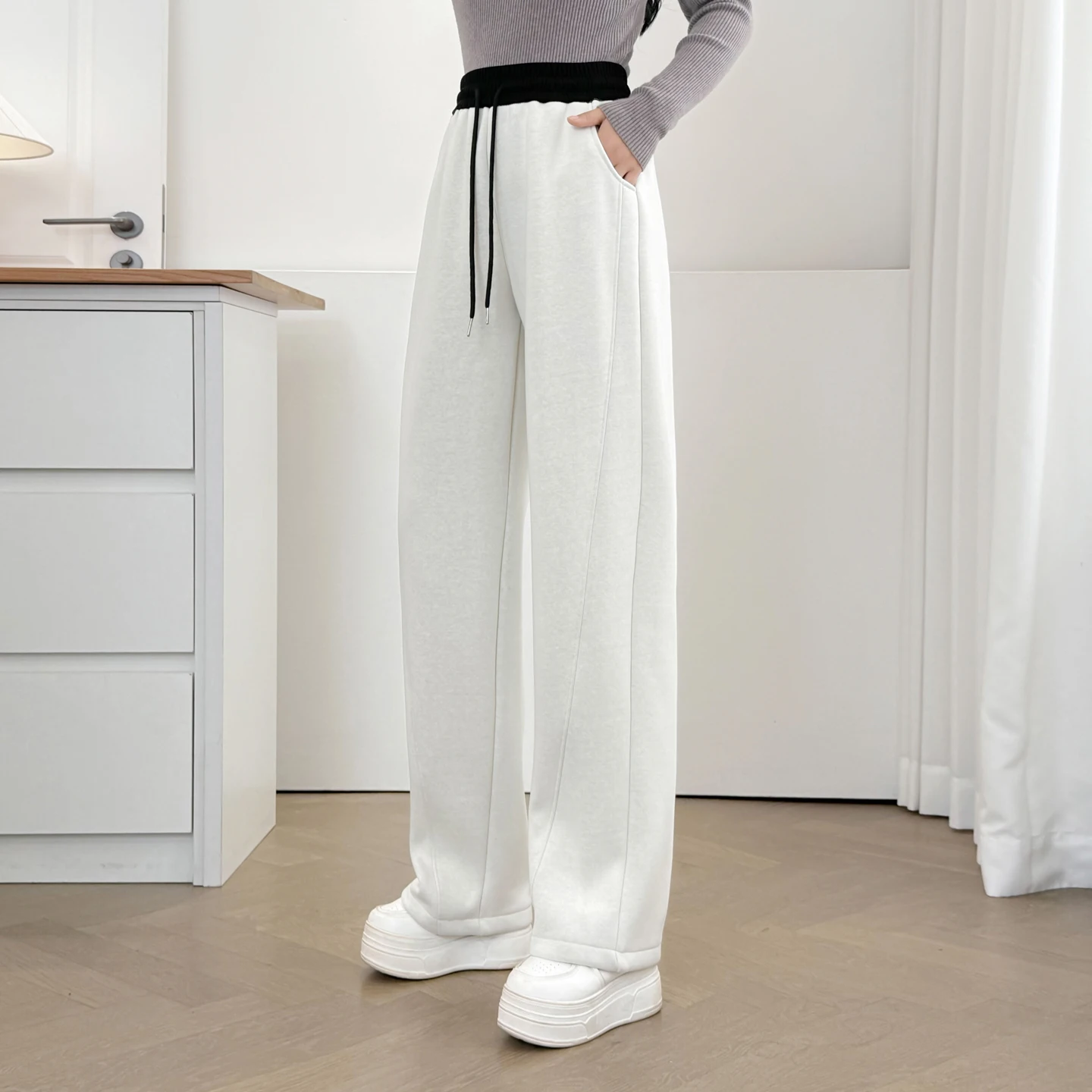 

XXXXL модные женские прямые брюки больших размеров, повседневные новые зимние стильные простые флисовые теплые изогнутые брюки с талией