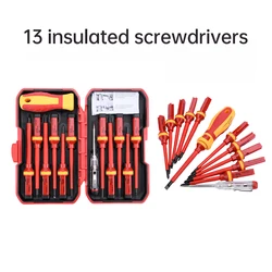 13PCS Insulated Screwdriver Household Circuit Tool Insulated Isolated Current Electrician Cross Plate Screwdriver Edge Tool Kit