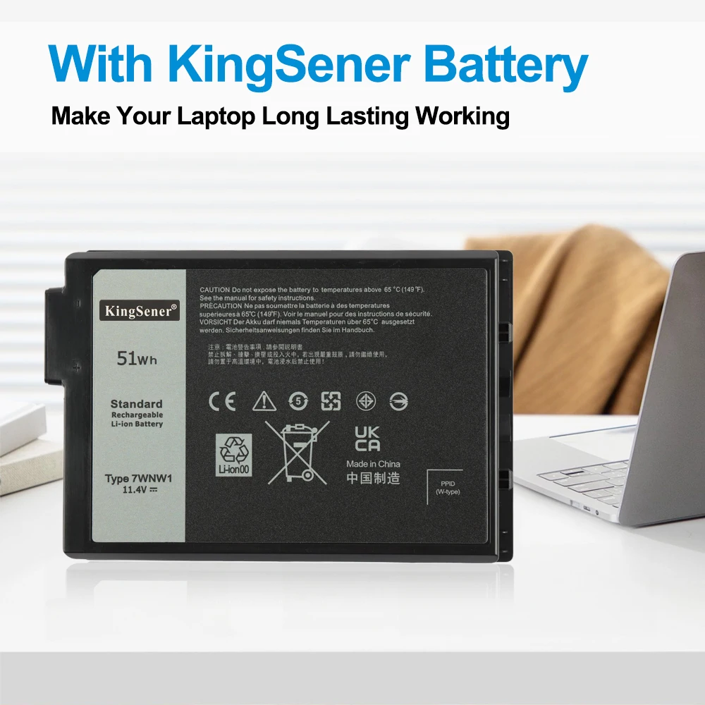 Kingsener 7WNW1 Laptop Battery for Dell Latitude 7424 5424 5420 Rugged Extreme Series Notebook P85G P86G DMF8C 0DMF8C 11.4V 51Wh