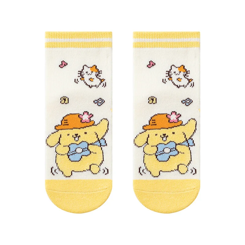 5 Paar Sanrio PomPomPurin Baumwollsocken für Jungen, Cartoon-Anime, Herbst und Winter, geruchshemmend, schweißabsorbierend, Baumwollsocken in der Mitte der Wade