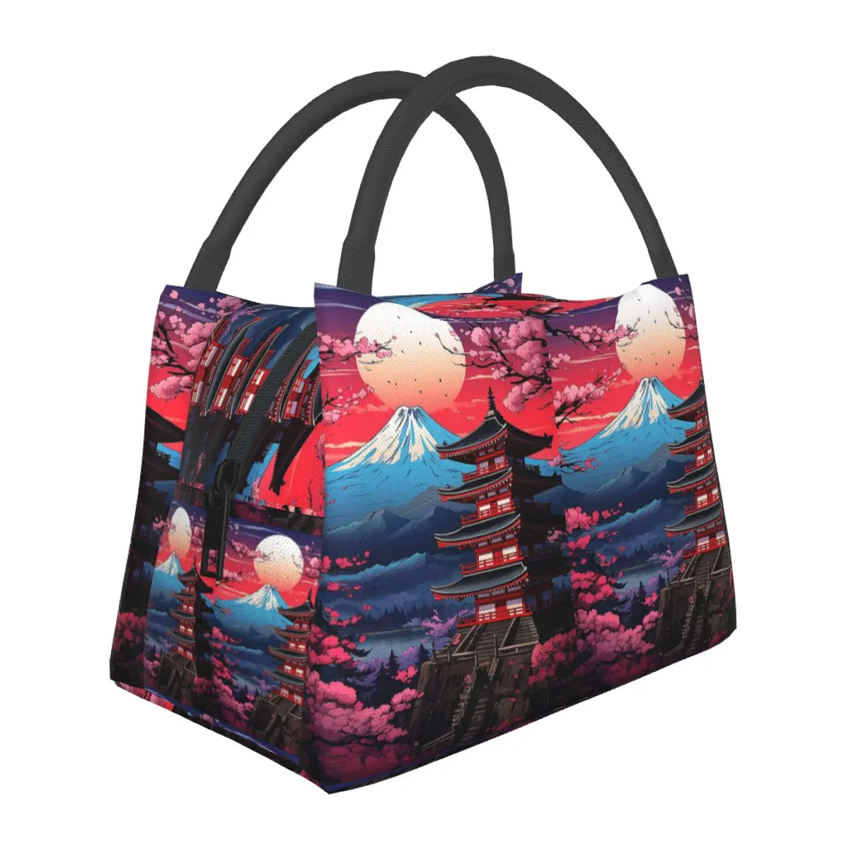 Japan Sakura Cherry Blossoms With A Red Rising Sun Insulated Lunch Bag Food Boxes Container Cooler Thermal Lunch Box Tote