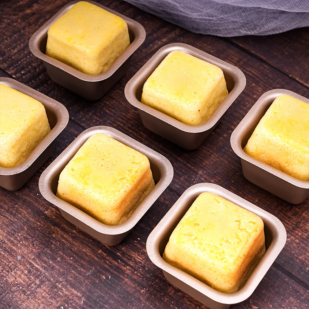 1/2/4pcs Carbon Steel Mini Square Baking Molds Muffin Cup Non-Stick Cake Mold Rose Gold French Pastry Custard Cookie Baking Mold