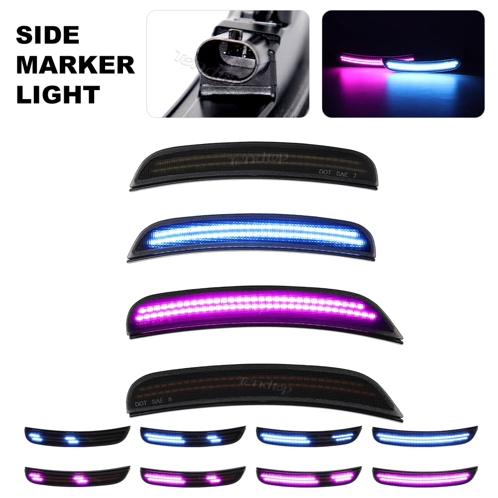 Front & Rear Amber Red Side Marker Light Flashing LED Signal Light Dynamic Side Marker Lamp  For Dodge Charger 2015-2023