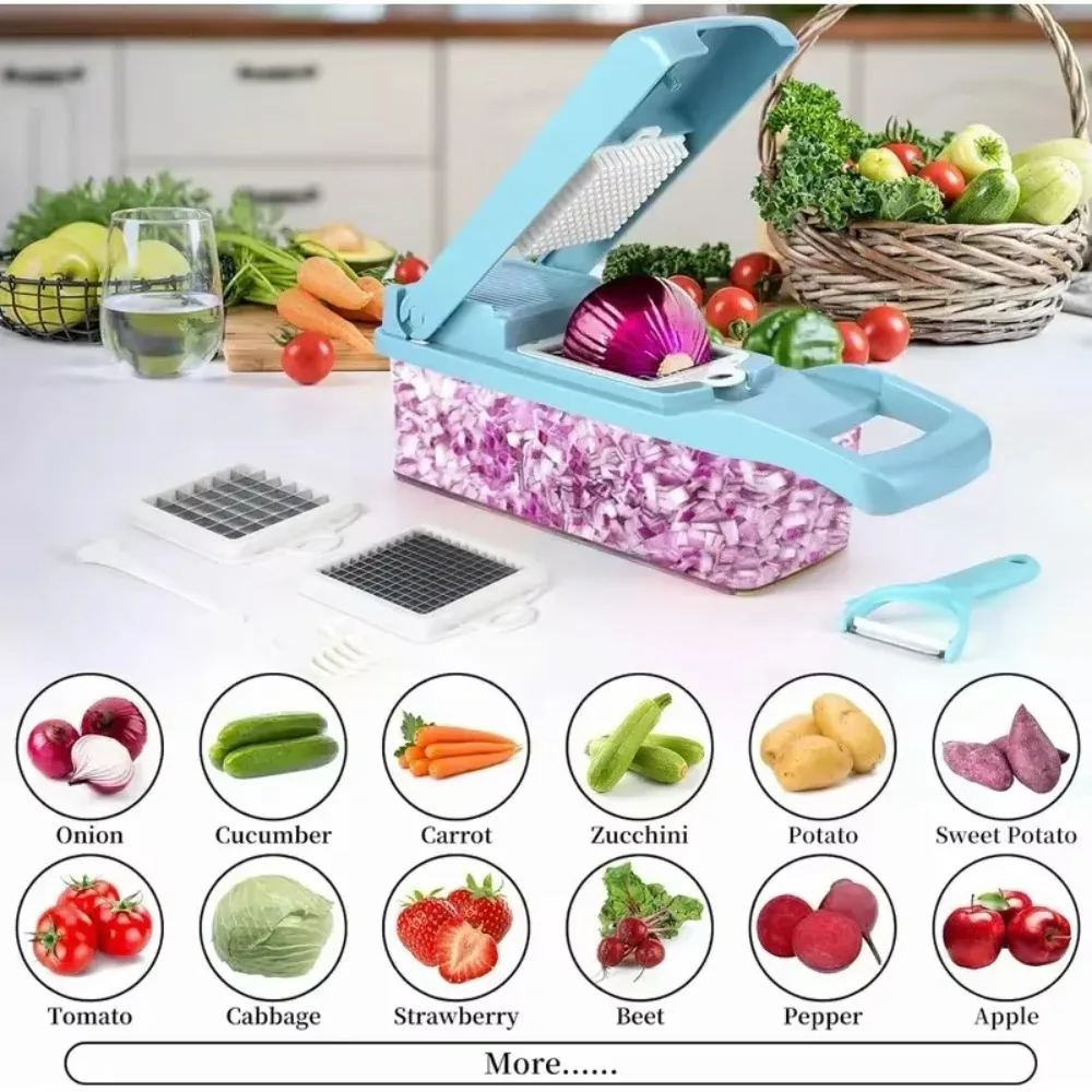 

12-in-1 Vegetable Slicer & Cutter Set with Storage Container - Multi Blade for Potatoes, Onions,Carrots, Easy Clean Kitchen Tool