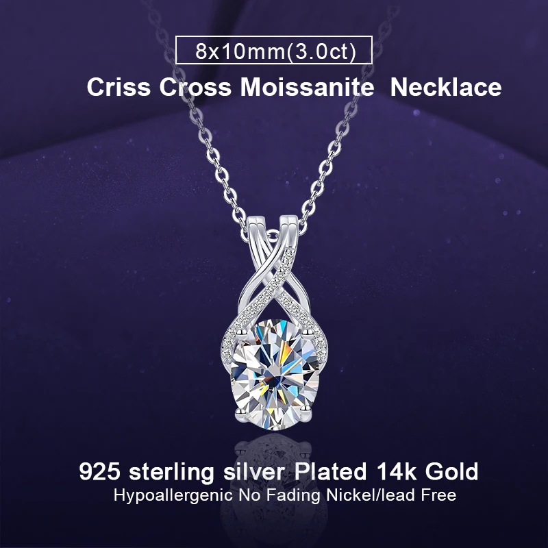 

IOGOU Elegant Moissanite Diamond Criss Cross Pendant Necklace for Women Real 925 Sterling Silver Chain Necklace Fine Jewelry